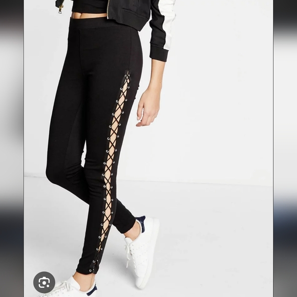 Express Pants - Express Black Lace-Up Leggings